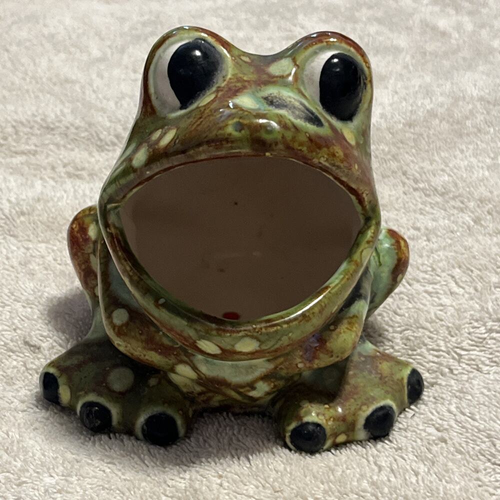 Scrubby 70s Vintage Big Mouth FROG Marbled Green Aqua Sponge Holder 4.5โ T